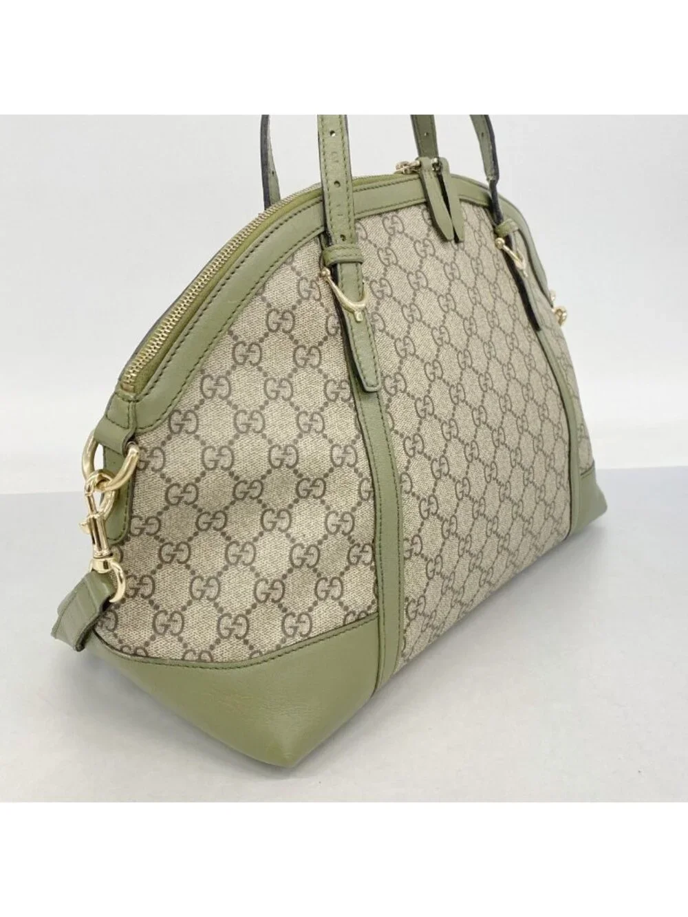 Gucci Handbag GG Supreme Brown Green Gold